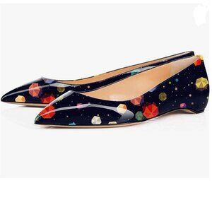 XYD Black Cube Pointed Toe Slip On for Women Hidden Low Heels Work Office Shoes